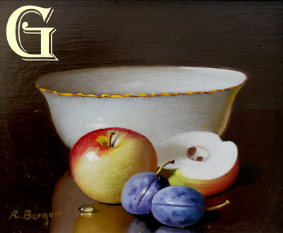 BERGER, STILL LIFE, OIL PAINTING, APPLES AND PLUMS