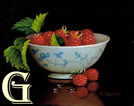 BERGER, OIL PAINTING, STILL LIFE, RASPBERRIES IN A BOWL