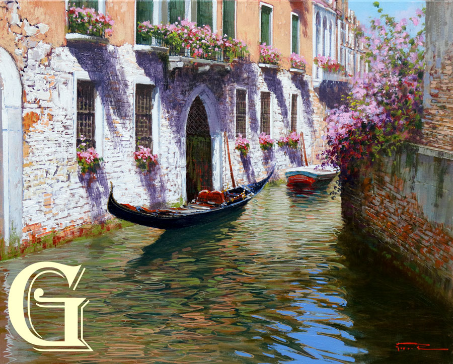 FIORE, OIL PAINTING, QUIET WATERS, VENETIAN BACKWATER