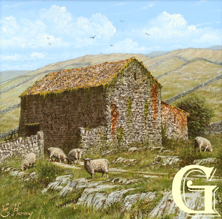 EDWARD HERSEY original painting, STONE WALLS AND HARDY SHHEP