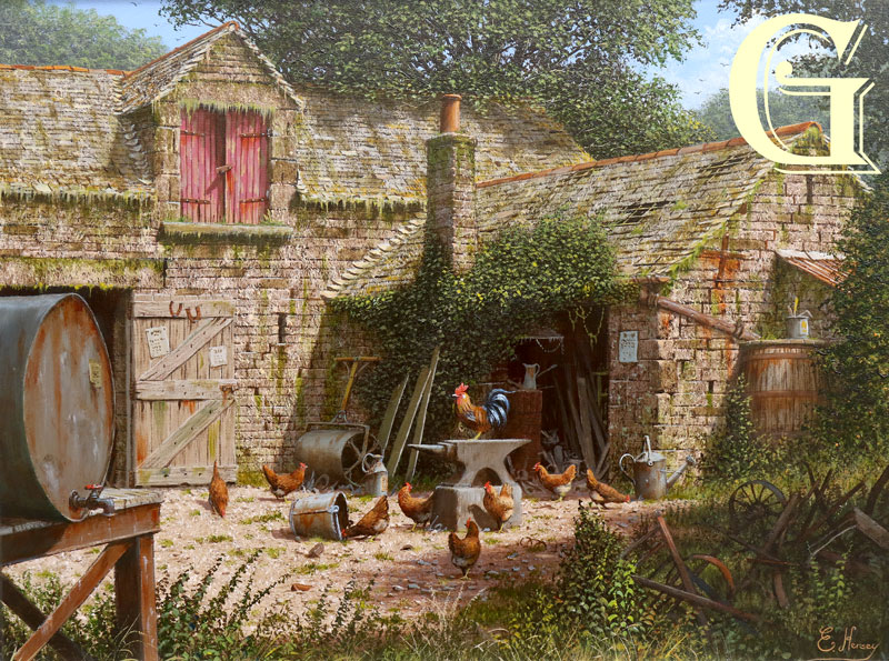 EDWARD HERSEY original painting, master of the yard