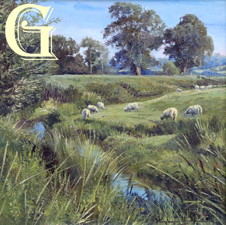 Stephen Hawkins oil painting , GRAZING BY THE BROOK