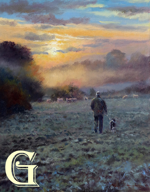 Stephen Hawkins oil painting, CHANGING PASTURES