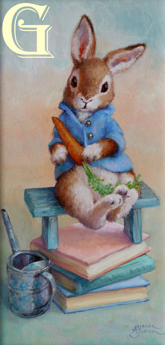 AMANDA JACKSON original painting, THE RABBIT WITH A TALE TO TELL