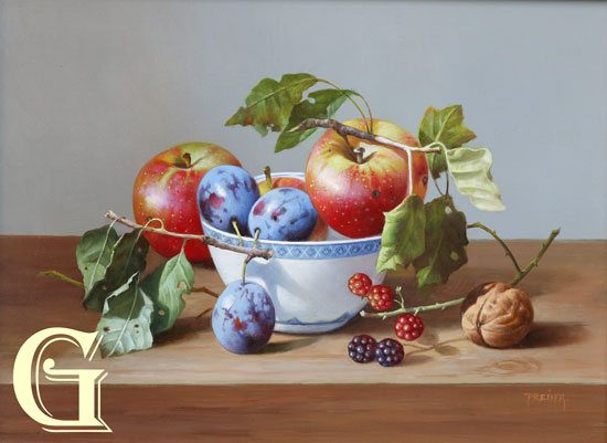 ORIGINAL OIL PAINTING BY ZOLTAN PREINER, STILL LIFE FRUIT WITH  FRUIT