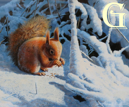 Adrian Rigby, original painting,RED SQUIRREL