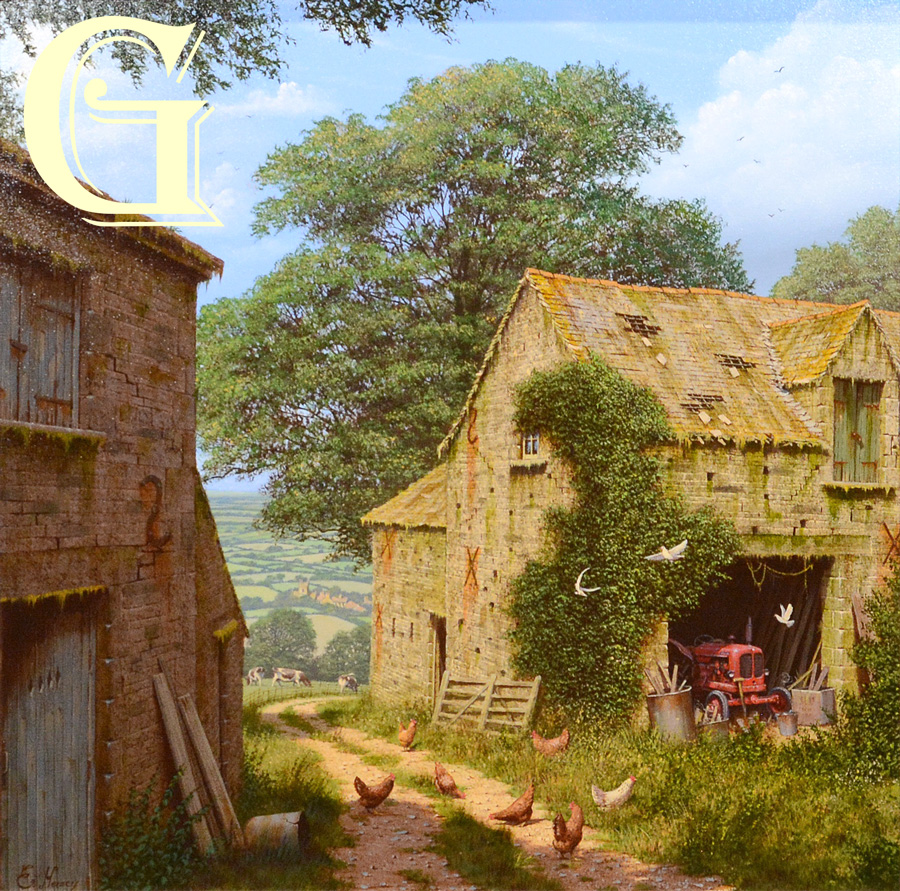 EDWARD HERSEY original painting, FARMYARD CORNER